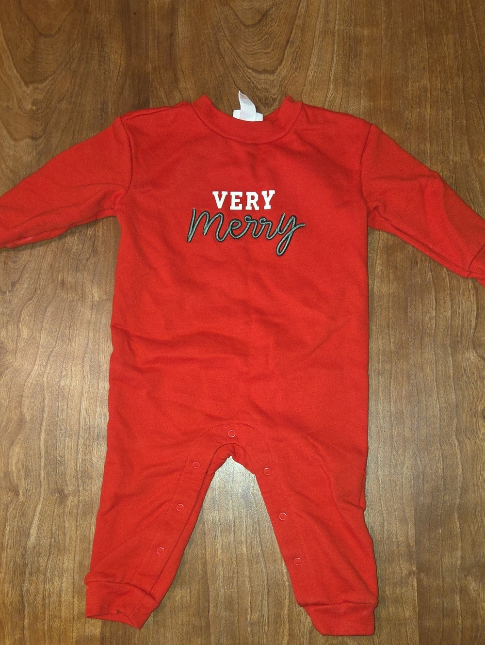 Cat & Jack Red "Very Merry" Kids One-Piece Footie
